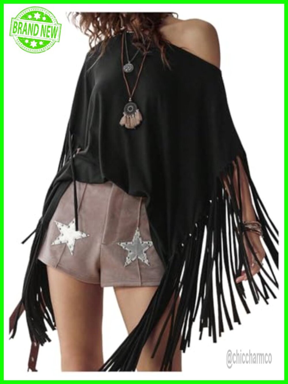 Fringe Off Shoulder Short Sleeve Asymmetrical Boho Tassel Top